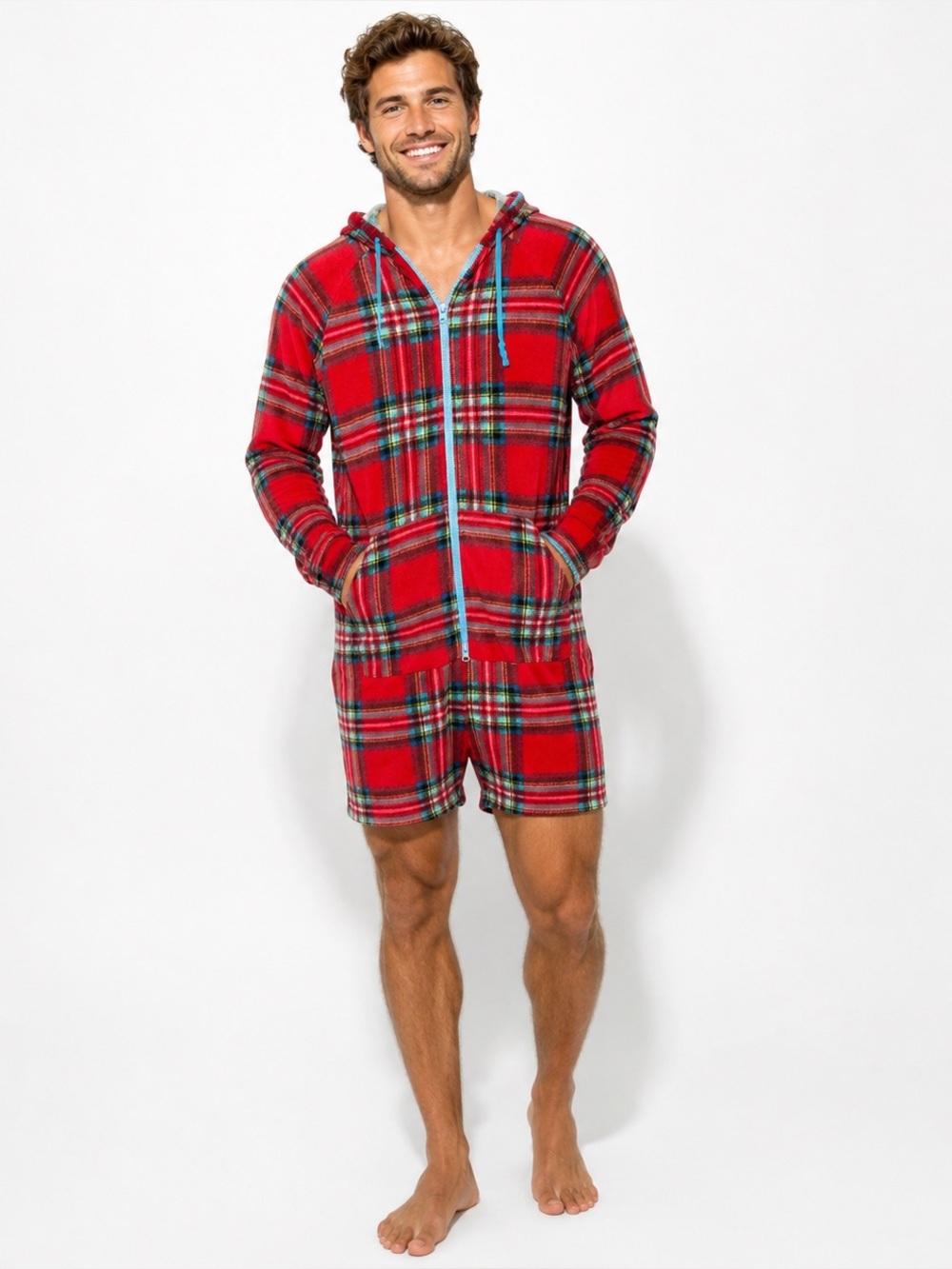 Chubbies the festivus chubbsies romper pajamas small red plaid holiday whimsical